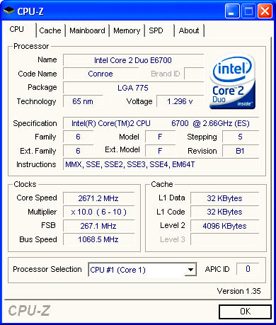 CPU-Z о процессоре Core 2 Duo