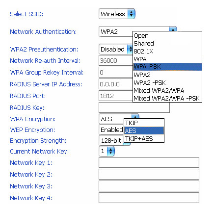 Настройка режима WPA-PSK в точке доступа 